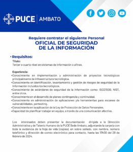 Convocatoria – OFICIAL DE SEGURIDAD DE LA INFORMACIÓN